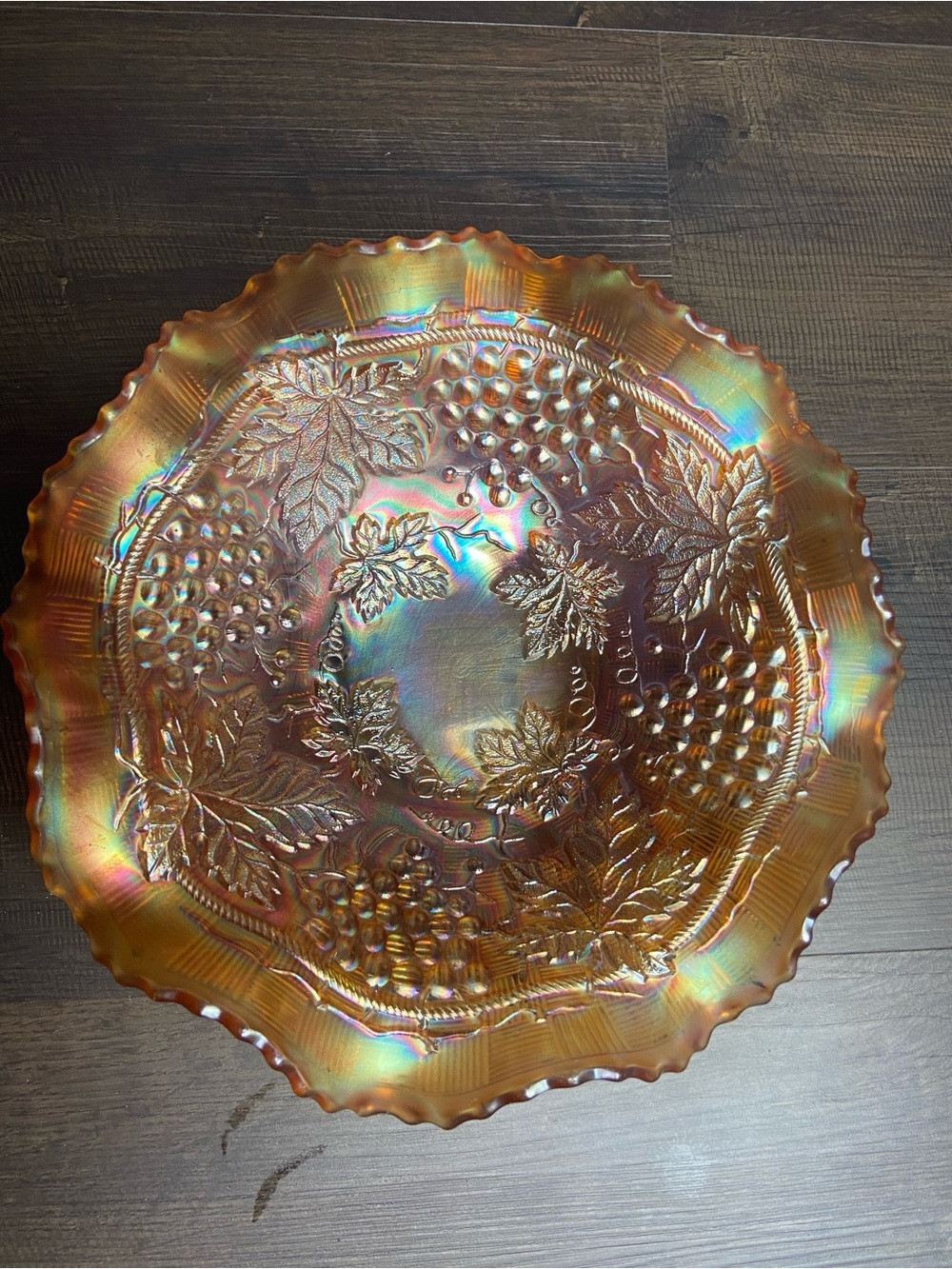 Orange Leaves and Grapes Ruffle Bowl